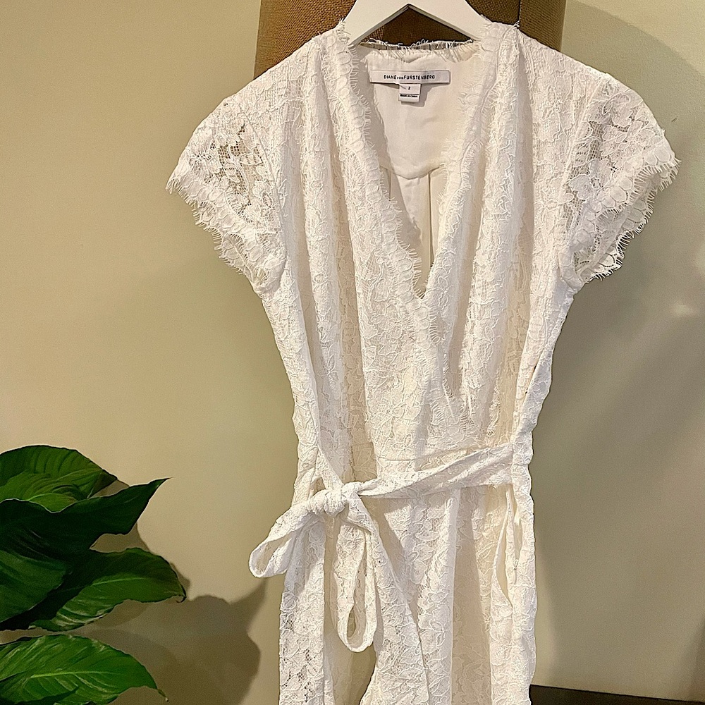 DVF Purdette White Lace Short Romper - Bridal